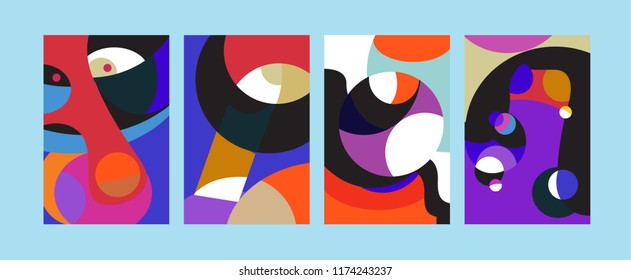 Vector Abstract Colorful Geometric and Curvy pattern background illustration. Set of Abstract Tribal Ethnic background for Cover, Poster, and print in Eps 10