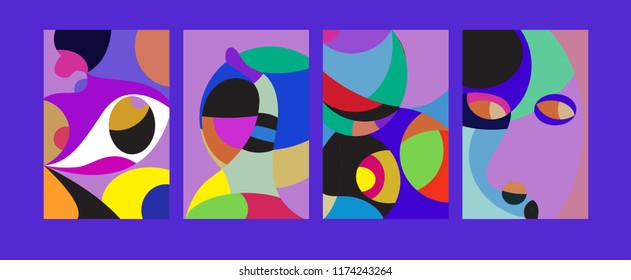 Vector Abstract Colorful Geometric and Curvy pattern background illustration. Set of Abstract Tribal Ethnic background for Cover, Poster, and print in Eps 10