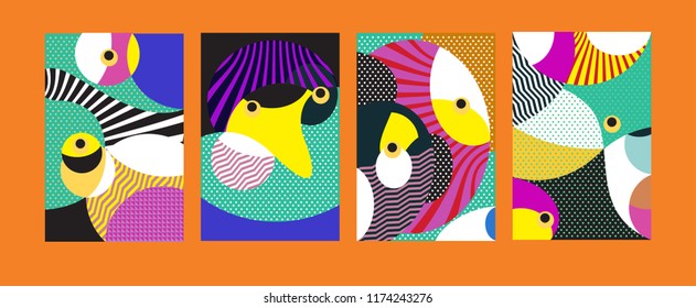 Vector Abstract Colorful Geometric and Curvy pattern background illustration. Set of Abstract Tribal Ethnic background for Cover, Poster, and print in Eps 10