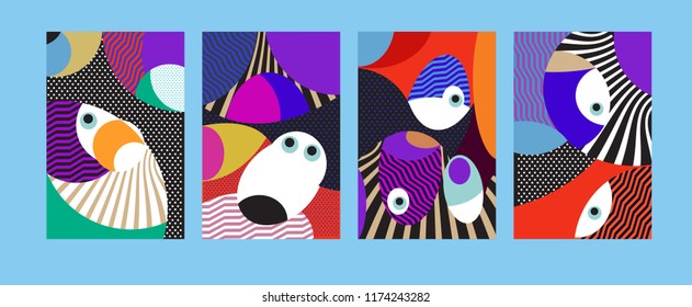 Vector Abstract Colorful Geometric and Curvy pattern background illustration. Set of Abstract Tribal Ethnic background for Cover, Poster, and print in Eps 10