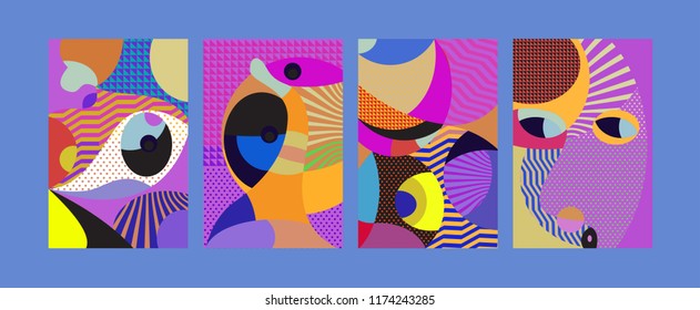 Vector Abstract Colorful Geometric and Curvy pattern background illustration. Set of Abstract Tribal Ethnic background for Cover, Poster, and print in Eps 10