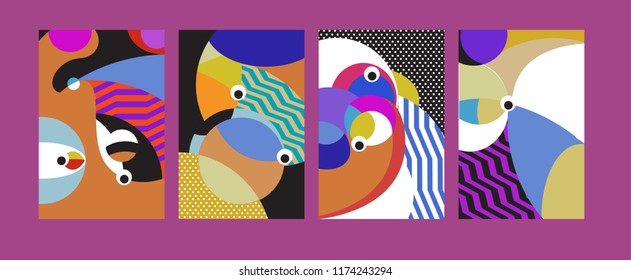 Vector Abstract Colorful Geometric and Curvy pattern background illustration. Set of Abstract Tribal Ethnic background for Cover, Poster, and print in Eps 10