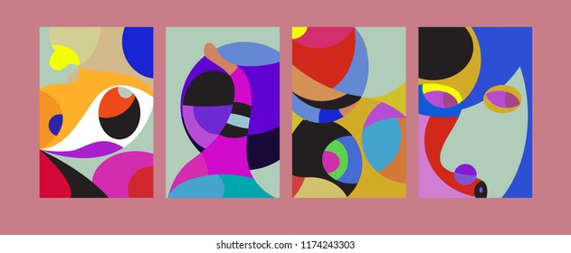 Vector Abstract Colorful Geometric and Curvy pattern background illustration. Set of Abstract Tribal Ethnic background for Cover, Poster, and print in Eps 10