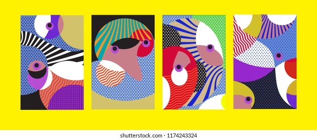 Vector Abstract Colorful Geometric and Curvy pattern background illustration. Set of Abstract Tribal Ethnic background for Cover, Poster, and print in Eps 10