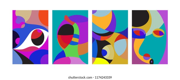 Vector Abstract Colorful Geometric and Curvy pattern background illustration. Set of Abstract Tribal Ethnic background for Cover, Poster, and print in Eps 10