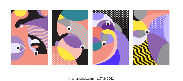 Vector Abstract Colorful Geometric and Curvy pattern background illustration. Set of Abstract Tribal Ethnic background for Cover, Poster, and print in Eps 10