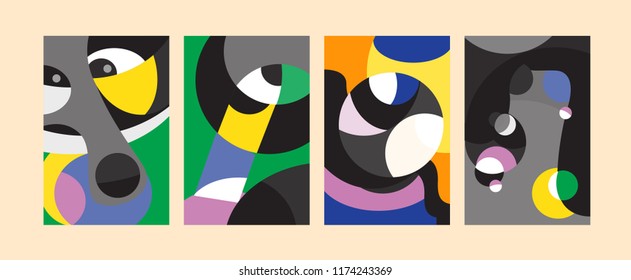 Vector Abstract Colorful Geometric and Curvy pattern background illustration. Set of Abstract Tribal Ethnic background for Cover, Poster, and print in Eps 10