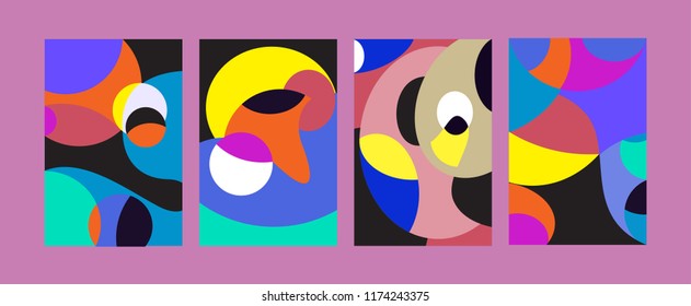 Vector Abstract Colorful Geometric and Curvy pattern background illustration. Set of Abstract Tribal Ethnic background for Cover, Poster, and print in Eps 10