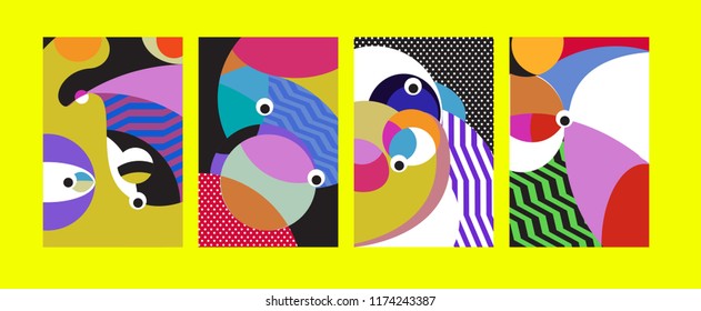 Vector Abstract Colorful Geometric and Curvy pattern background illustration. Set of Abstract Tribal Ethnic background for Cover, Poster, and print in Eps 10