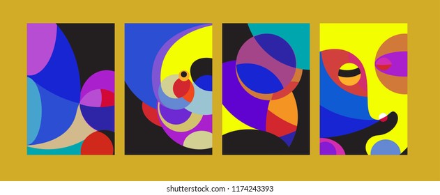 Vector Abstract Colorful Geometric and Curvy pattern background illustration. Set of Abstract Tribal Ethnic background for Cover, Poster, and print in Eps 10