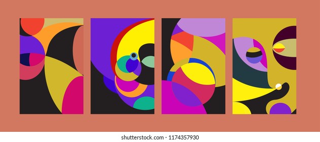 Vector Abstract Colorful Geometric and Curvy pattern background illustration. Set of Abstract Tribal Ethnic background for Cover, Poster, and print in Eps 10.
