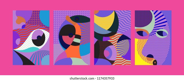 Vector Abstract Colorful Geometric and Curvy pattern background illustration. Set of Abstract Tribal Ethnic background for Cover, Poster, and print in Eps 10.
