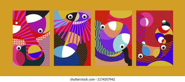 Vector Abstract Colorful Geometric and Curvy pattern background illustration. Set of Abstract Tribal Ethnic background for Cover, Poster, and print in Eps 10.
