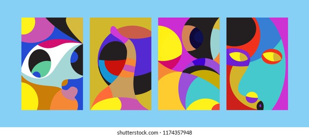 Vector Abstract Colorful Geometric and Curvy pattern background illustration. Set of Abstract Tribal Ethnic background for Cover, Poster, and print in Eps 10.
