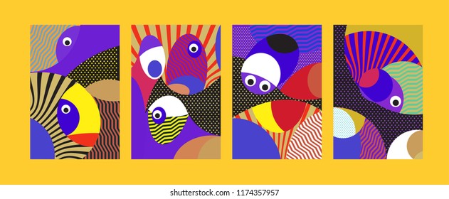 Vector Abstract Colorful Geometric and Curvy pattern background illustration. Set of Abstract Tribal Ethnic background for Cover, Poster, and print in Eps 10.
 - Shutterstock ID 1174357957