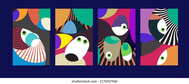 Vector Abstract Colorful Geometric and Curvy pattern background illustration. Set of Abstract Tribal Ethnic background for Cover, Poster, and print in Eps 10.
