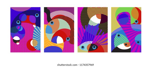 Vector Abstract Colorful Geometric and Curvy pattern background illustration. Set of Abstract Tribal Ethnic background for Cover, Poster, and print in Eps 10.
