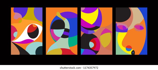 Vector Abstract Colorful Geometric and Curvy pattern background illustration. Set of Abstract Tribal Ethnic background for Cover, Poster, and print in Eps 10.
