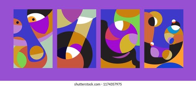Vector Abstract Colorful Geometric and Curvy pattern background illustration. Set of Abstract Tribal Ethnic background for Cover, Poster, and print in Eps 10.
