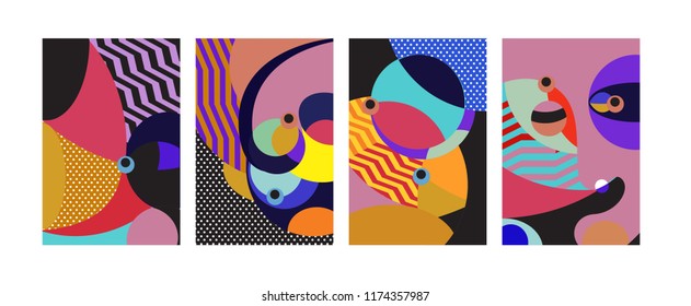 Vector Abstract Colorful Geometric and Curvy pattern background illustration. Set of Abstract Tribal Ethnic background for Cover, Poster, and print in Eps 10.

