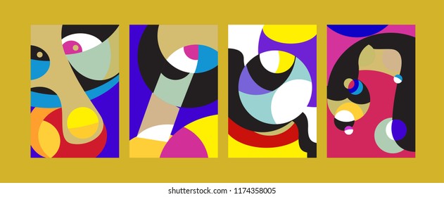 Vector Abstract Colorful Geometric and Curvy pattern background illustration. Set of Abstract Tribal Ethnic background for Cover, Poster, and print in Eps 10.
