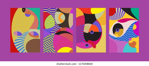 Vector Abstract Colorful Geometric and Curvy pattern background illustration. Set of Abstract Tribal Ethnic background for Cover, Poster, and print in Eps 10.
