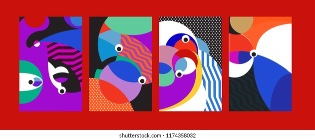 Vector Abstract Colorful Geometric and Curvy pattern background illustration. Set of Abstract Tribal Ethnic background for Cover, Poster, and print in Eps 10.
