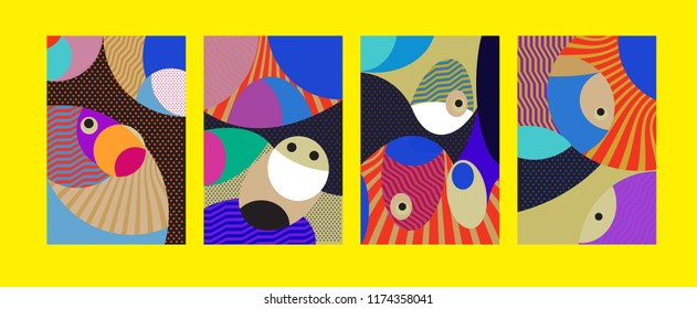 Vector Abstract Colorful Geometric and Curvy pattern background illustration. Set of Abstract Tribal Ethnic background for Cover, Poster, and print in Eps 10.
