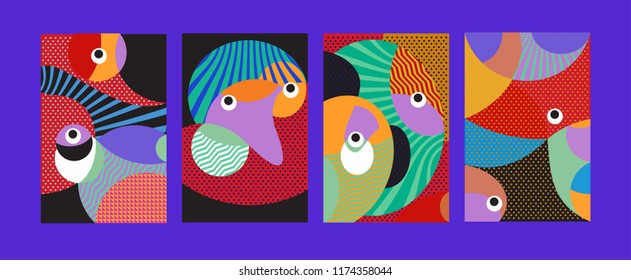 Vector Abstract Colorful Geometric and Curvy pattern background illustration. Set of Abstract Tribal Ethnic background for Cover, Poster, and print in Eps 10.
