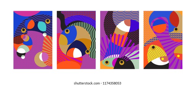 Vector Abstract Colorful Geometric and Curvy pattern background illustration. Set of Abstract Tribal Ethnic background for Cover, Poster, and print in Eps 10.
