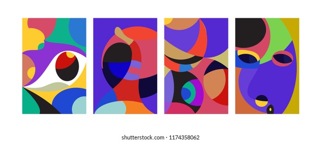 Vector Abstract Colorful Geometric and Curvy pattern background illustration. Set of Abstract Tribal Ethnic background for Cover, Poster, and print in Eps 10.

