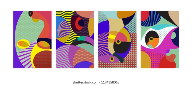 Vector Abstract Colorful Geometric and Curvy pattern background illustration. Set of Abstract Tribal Ethnic background for Cover, Poster, and print in Eps 10.
