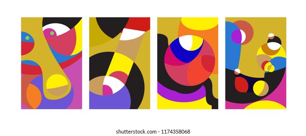 Vector Abstract Colorful Geometric and Curvy pattern background illustration. Set of Abstract Tribal Ethnic background for Cover, Poster, and print in Eps 10.
