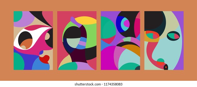 Vector Abstract Colorful Geometric and Curvy pattern background illustration. Set of Abstract Tribal Ethnic background for Cover, Poster, and print in Eps 10.
