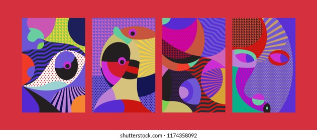 Vector Abstract Colorful Geometric and Curvy pattern background illustration. Set of Abstract Tribal Ethnic background for Cover, Poster, and print in Eps 10.
