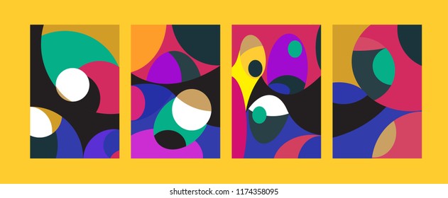 Vector Abstract Colorful Geometric and Curvy pattern background illustration. Set of Abstract Tribal Ethnic background for Cover, Poster, and print in Eps 10.
