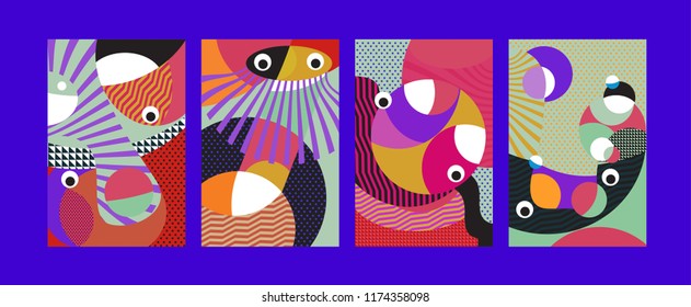 Vector Abstract Colorful Geometric and Curvy pattern background illustration. Set of Abstract Tribal Ethnic background for Cover, Poster, and print in Eps 10.
