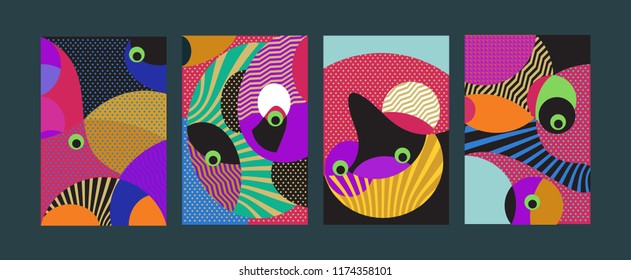 Vector Abstract Colorful Geometric and Curvy pattern background illustration. Set of Abstract Tribal Ethnic background for Cover, Poster, and print in Eps 10.
