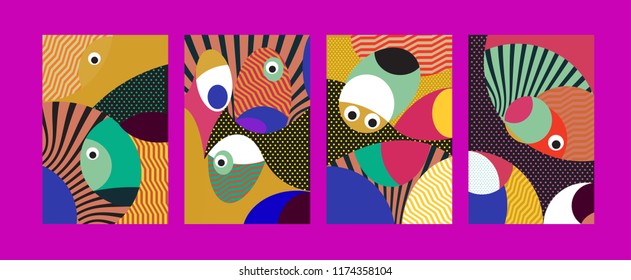 Vector Abstract Colorful Geometric and Curvy pattern background illustration. Set of Abstract Tribal Ethnic background for Cover, Poster, and print in Eps 10.
