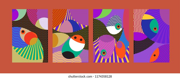 Vector Abstract Colorful Geometric and Curvy pattern background illustration. Set of Abstract Tribal Ethnic background for Cover, Poster, and print in Eps 10.
