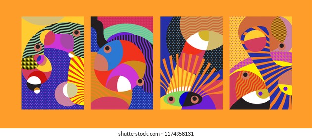 Vector Abstract Colorful Geometric and Curvy pattern background illustration. Set of Abstract Tribal Ethnic background for Cover, Poster, and print in Eps 10.
