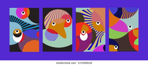 Vector Abstract Colorful Geometric and Curvy pattern background illustration. Set of Abstract Tribal Ethnic background for Cover, Poster, and print in Eps 10.
