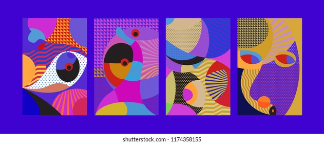 Vector Abstract Colorful Geometric and Curvy pattern background illustration. Set of Abstract Tribal Ethnic background for Cover, Poster, and print in Eps 10.
