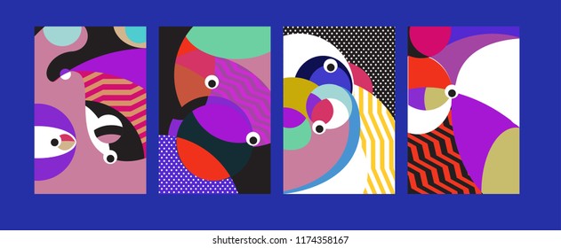 Vector Abstract Colorful Geometric and Curvy pattern background illustration. Set of Abstract Tribal Ethnic background for Cover, Poster, and print in Eps 10.
