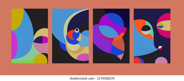 Vector Abstract Colorful Geometric and Curvy pattern background illustration. Set of Abstract Tribal Ethnic background for Cover, Poster, and print in Eps 10.
