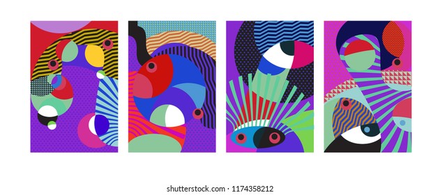 Vector Abstract Colorful Geometric and Curvy pattern background illustration. Set of Abstract Tribal Ethnic background for Cover, Poster, and print in Eps 10.
