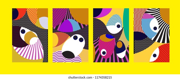 Vector Abstract Colorful Geometric and Curvy pattern background illustration. Set of Abstract Tribal Ethnic background for Cover, Poster, and print in Eps 10.
