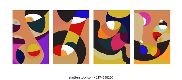 Vector Abstract Colorful Geometric and Curvy pattern background illustration. Set of Abstract Tribal Ethnic background for Cover, Poster, and print in Eps 10.

