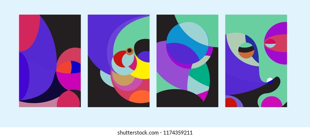 Vector Abstract Colorful Geometric and Curvy pattern background illustration. Set of Abstract Tribal Ethnic background for Cover, Poster, and print in Eps 10.
