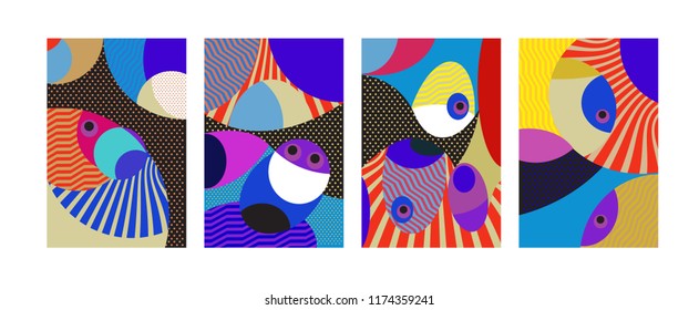 Vector Abstract Colorful Geometric and Curvy pattern background illustration. Set of Abstract Tribal Ethnic background for Cover, Poster, and print in Eps 10.
